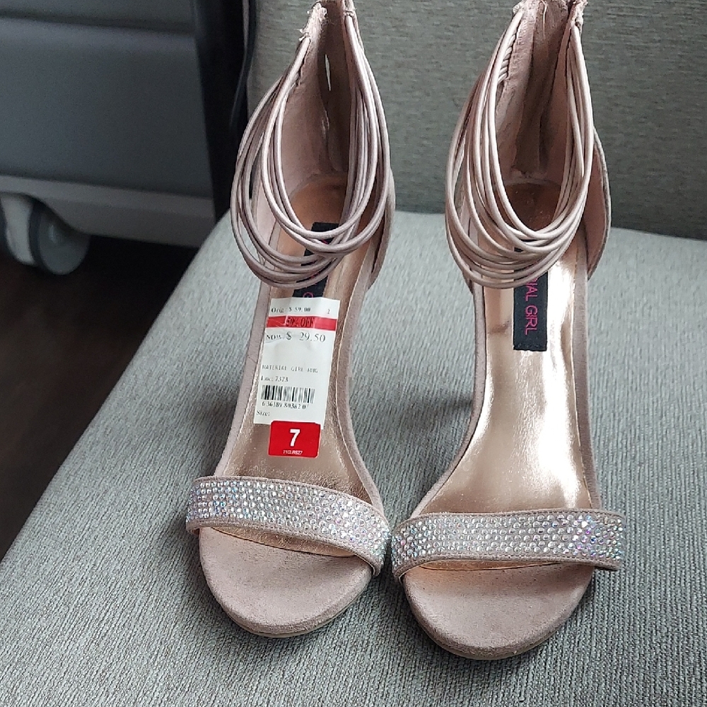 Material Girl Sparkling Rhinestone Heels - Blush
